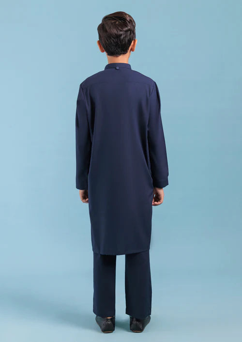 Navy Blue-Blended-Kurta Trouser