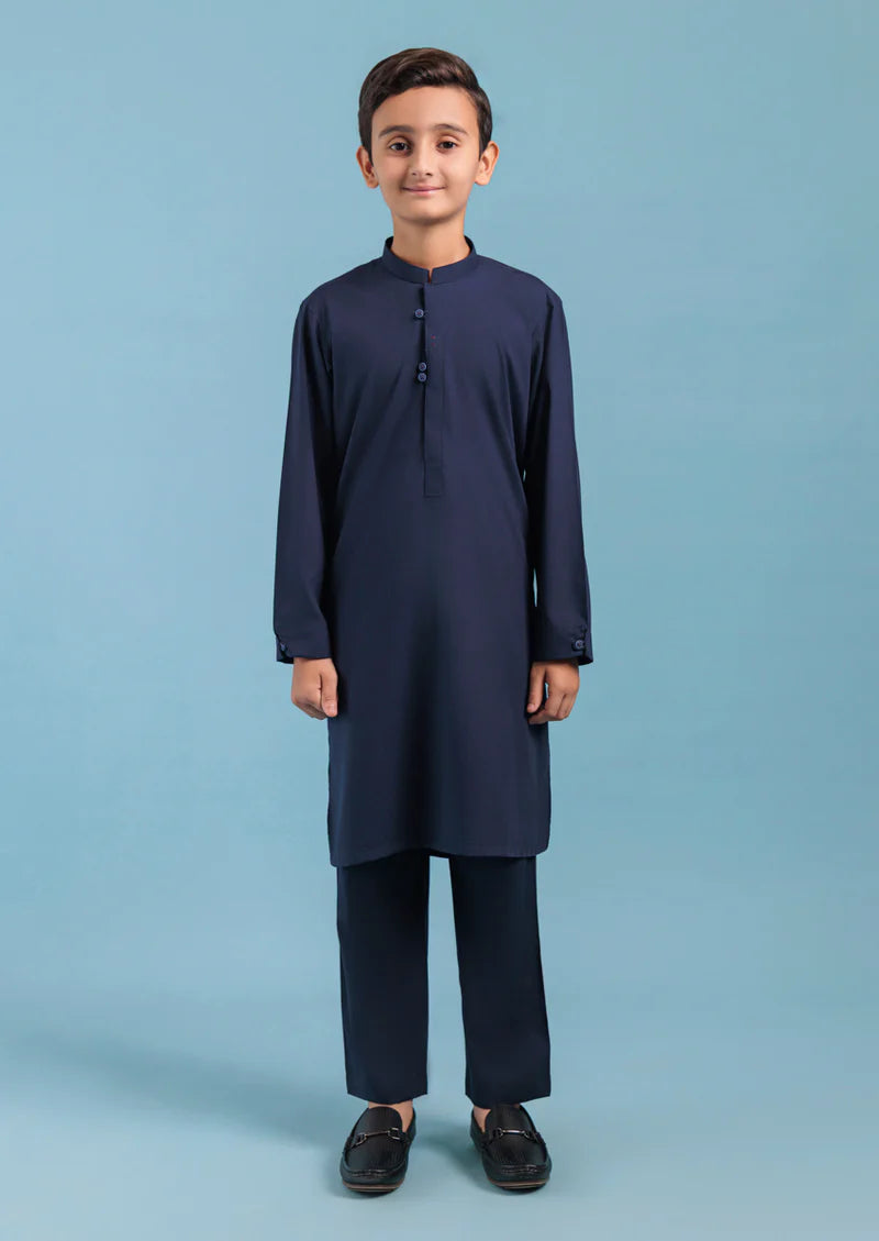 Navy Blue-Blended-Kurta Trouser