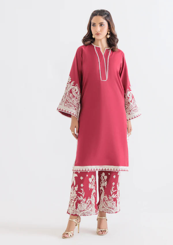 Red-Cotton Silk-2 Piece